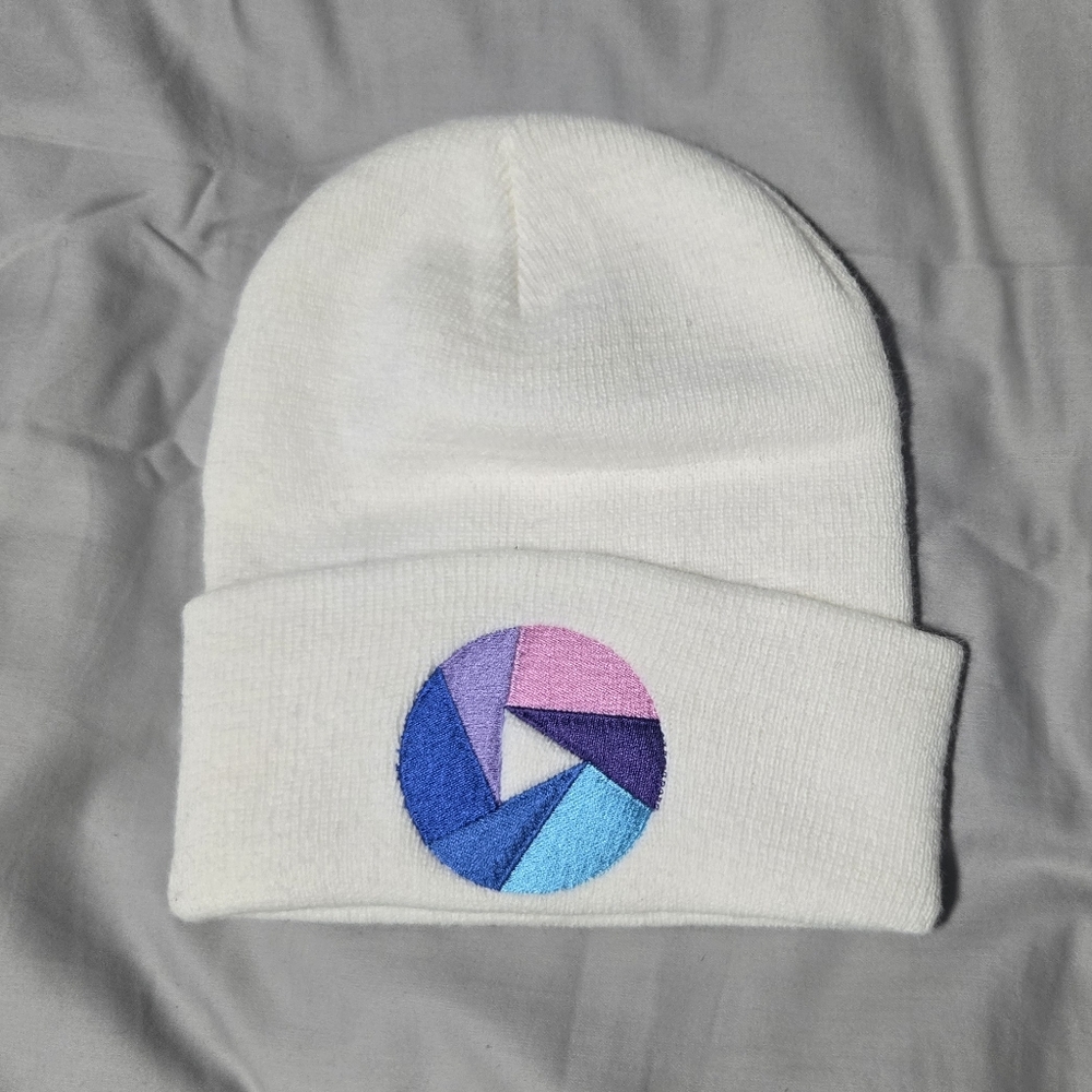 White Beanie with Multicolor Logo